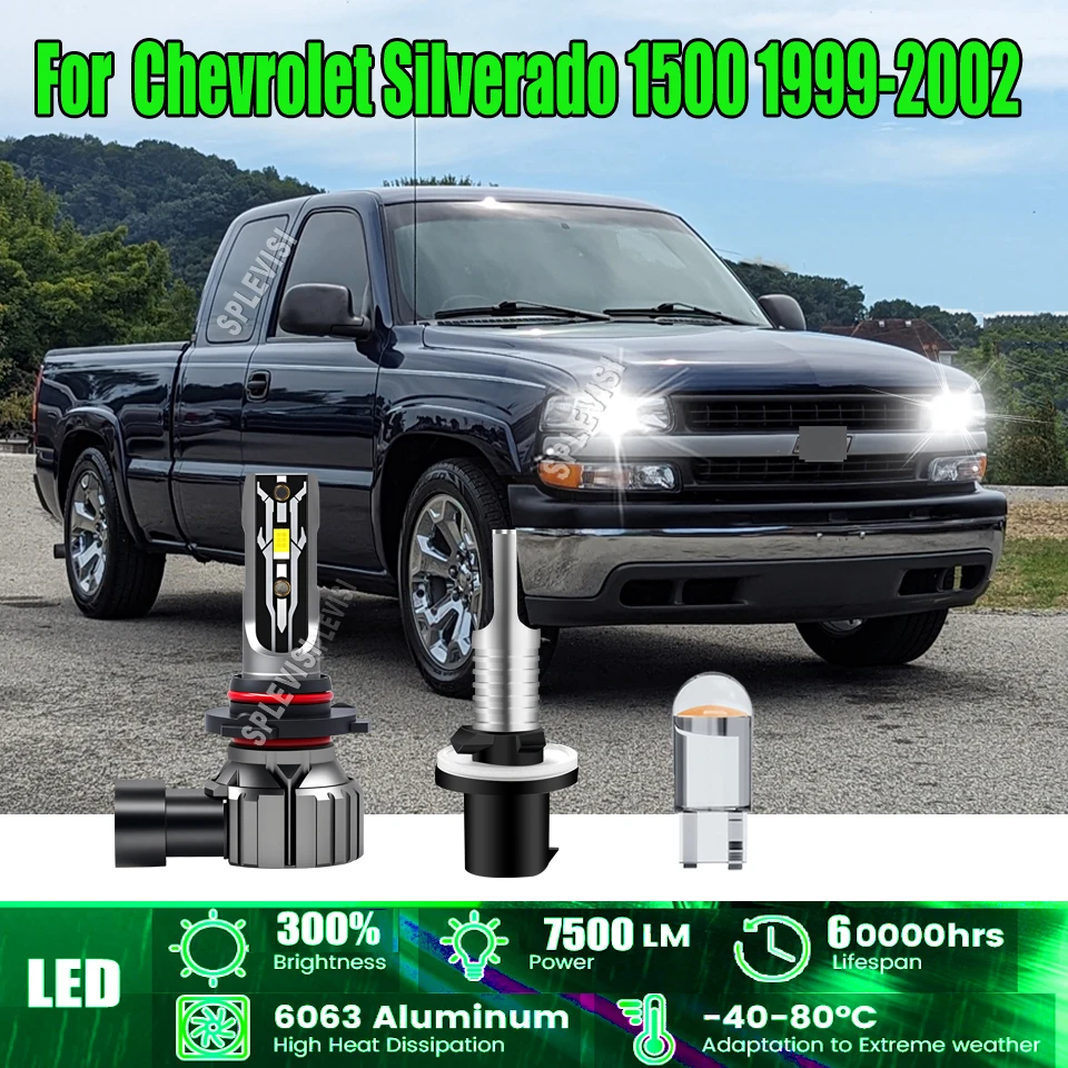 

LED Headlamp Headlight Fog Bulbs - Quality Construction - 6000K Natural White For Chevrolet Silverado 1500 1999 2000 2001 2002