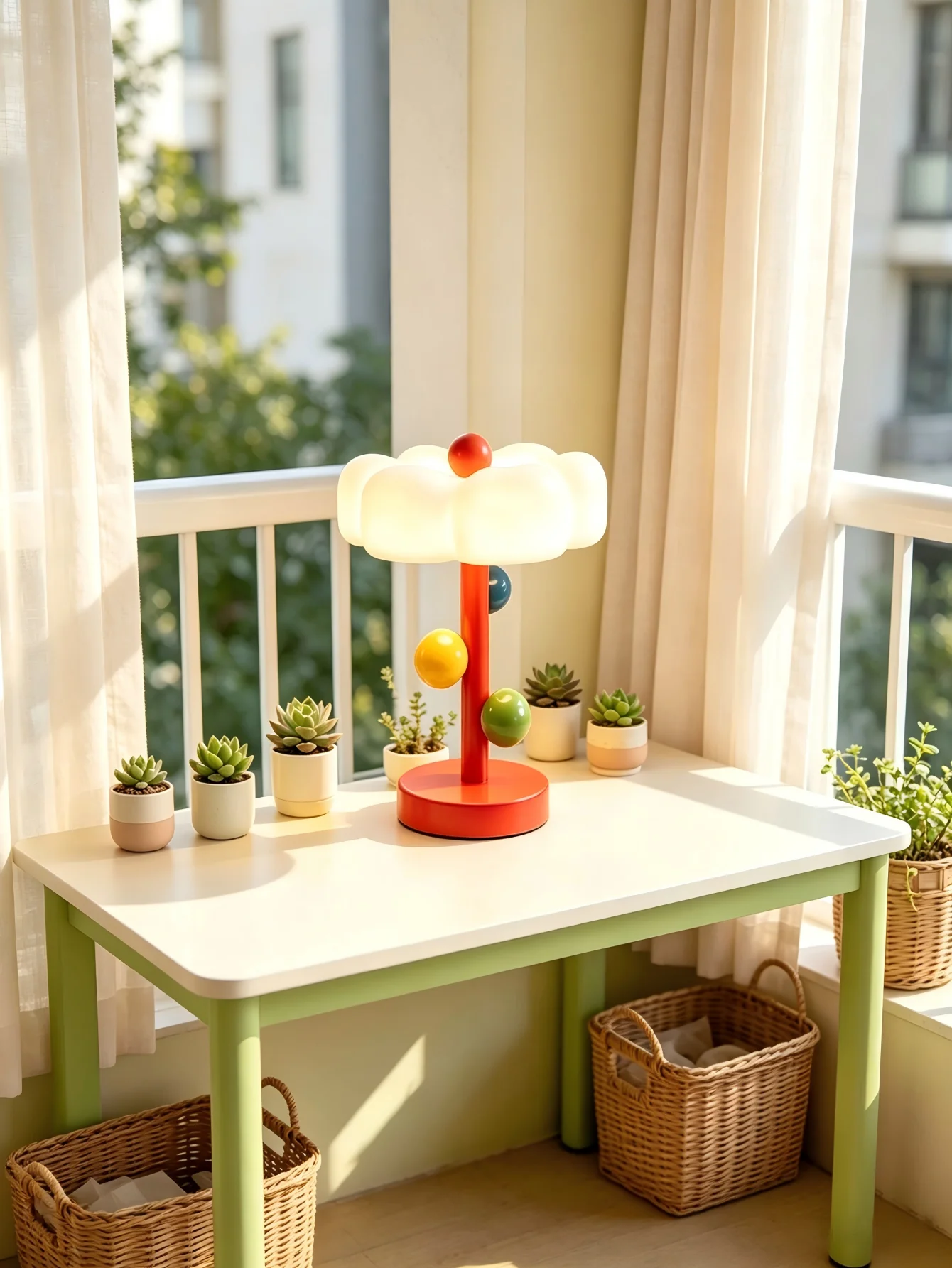 Red Yellow Memphis Style Flower Table Lamp USB Touch LED Nightlamp With Decorative Color Balls Bedroom Kids Room Desktop Lightin