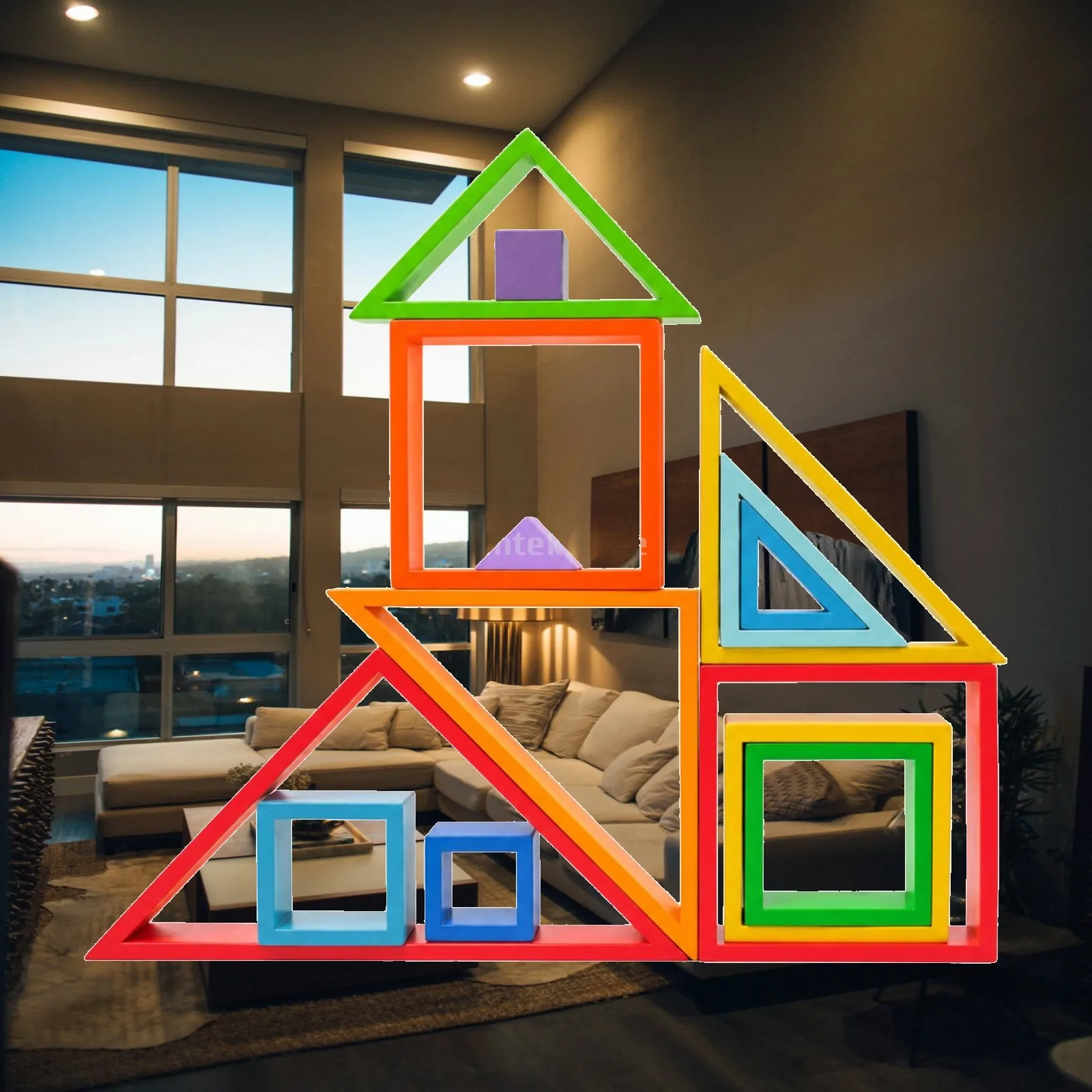Educational Rainbow Wooden Stacking Block Set for Kids Learning Shapes Colors Sorting Building Preschool Children Interactive