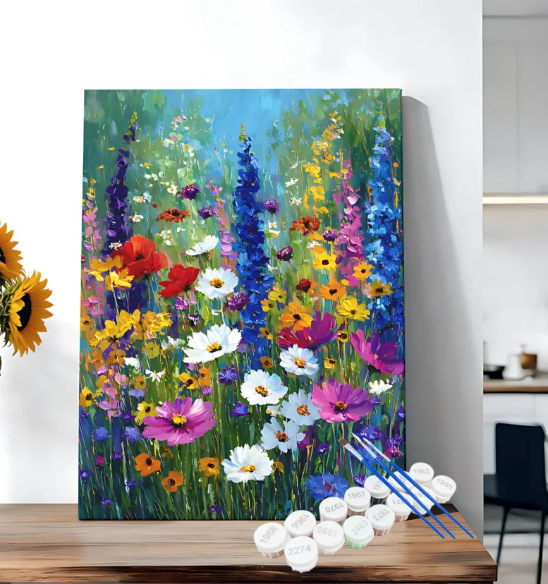 Acrylic Paint By Numbers Wildflower Meadow Painting By Numbers on Canvas Coloring By Number for Adults Paint Digital Art