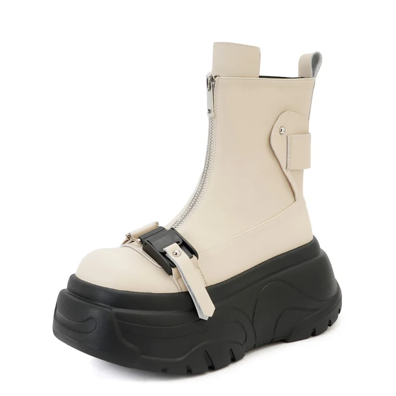 Genuine Leather Winter Shoes Black Platform Gothic Boots Women New Fashion Chelsea Women's Ankle Boots Women's Short Bootties