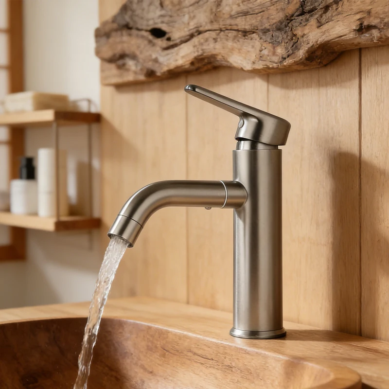 

Смеситель для раковины с горячей и холодной водой, однорычажный, цвет серый металлик, из нержавеющей стали, универсальный, поворотный, для ванной комнаты