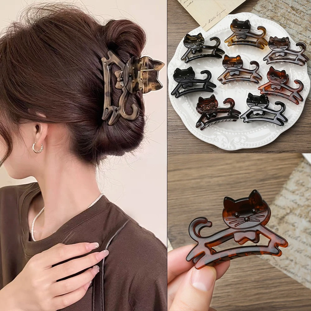 Hollow Cartoon Cat Hair Claw Leopard Print Cat Shark Clip Small Half Tie Ponytail Clip Back Head Plate Hair Clip Hair Accessory