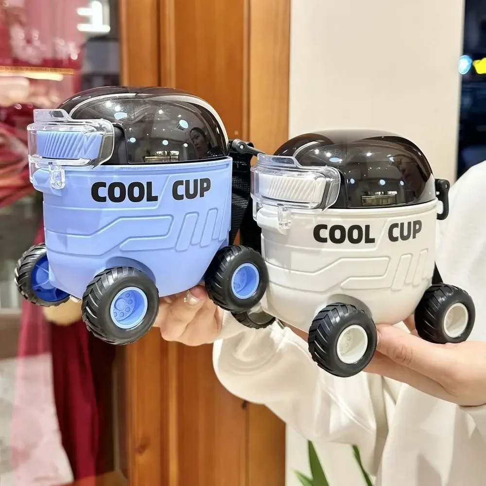 Creative Mars Rover Shaped Kids Straw Cup with Wheels Large Capacity Water Kettle Plastic Cartoon Water Bottle Student Gift Toy