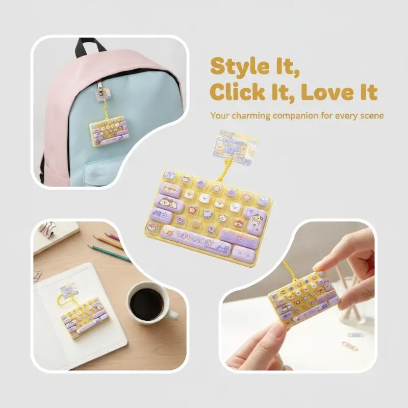 Portable 26-Key Stress Relief Keyboard Toy Keychain Cute Creative Fidget Pendant for Students Exam Anxiety Relief Bag Decor