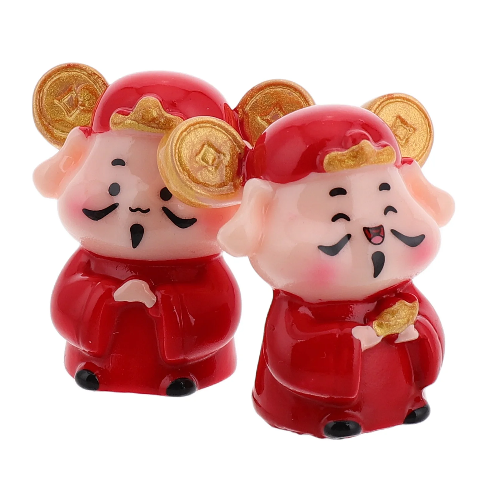 

2 Pcs Car Ornaments Interior Decoration Chinese Feng Shui Statue New Year Dashboard Figurine Resin Craft Vacation