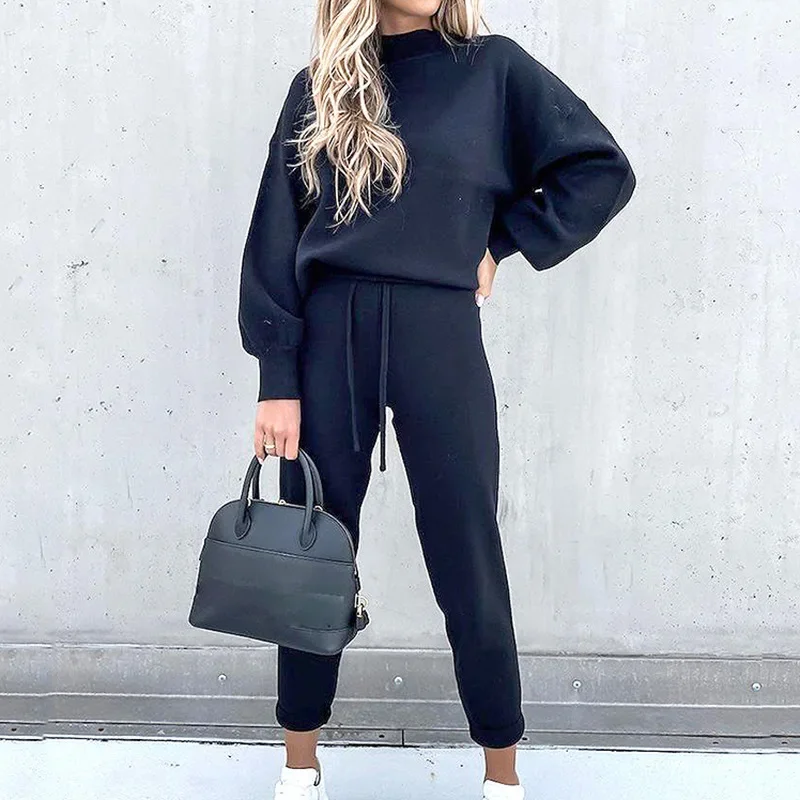 Long Sleeve Sweatshirt Tops Women Autumn 2 Piece Sets Outfits Keep Warm Clothing Pencil Pants Fleece Casual Pullovers Trousers