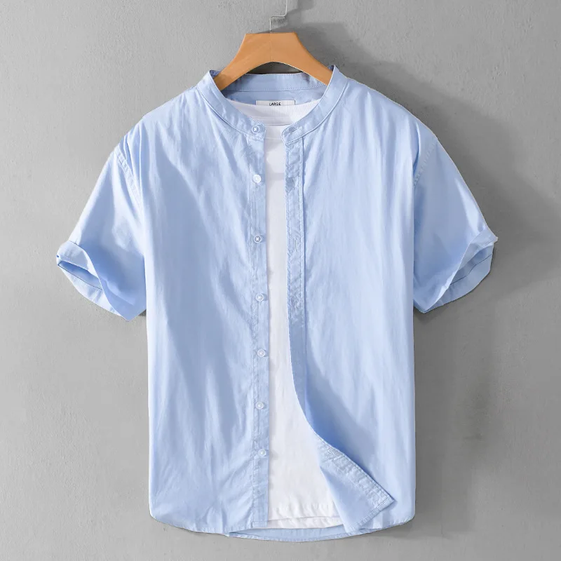 BOWEYLUN Men's Casual Cotton Short-Sleeve Shirt Comfortable and Breathable Youth Cotton Shirt Blouse Top for Men