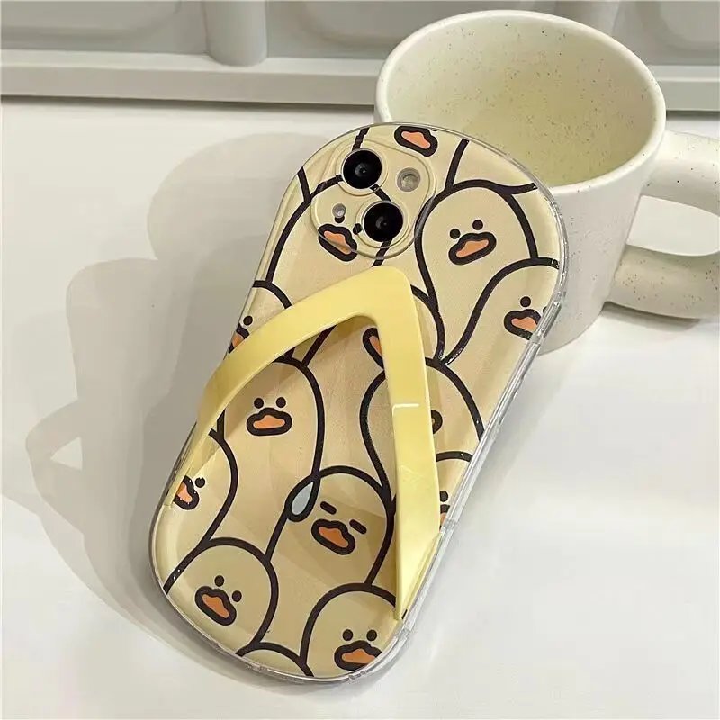 Summer Shoe Slippers Cute cartoon duck Phone Case For iPhone 13 12 11 Pro Max XR XS Max 7 p 8 plus Flip-Flops Mobile Phone Cover