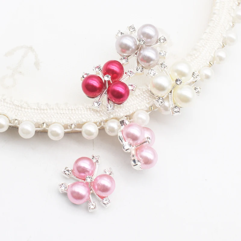 10 Uds. De joyería redonda de diamantes de imitación de aleación, horquilla con lazo hecha a mano, accesorios de Metal con perlas