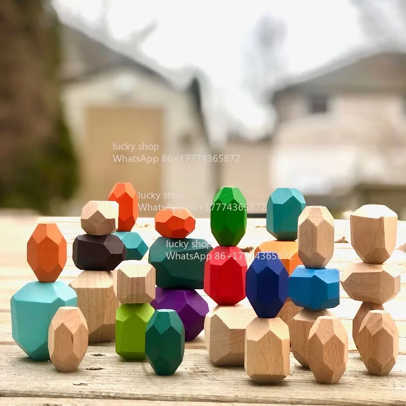 Wooden Rainbow Building Block Stacked Stone Combination Children's Concentration Stacked Music Ornament
