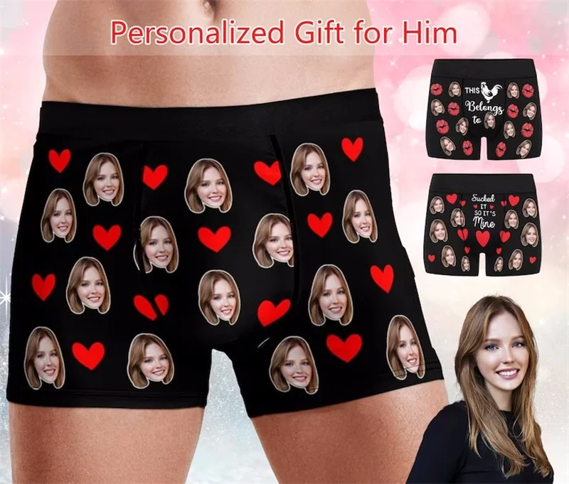 Custom Face Boxer Briefs Personalized Photo Print Underwear Design Funny Boxers with Picture Popular Gift for Boyfriend Gift for