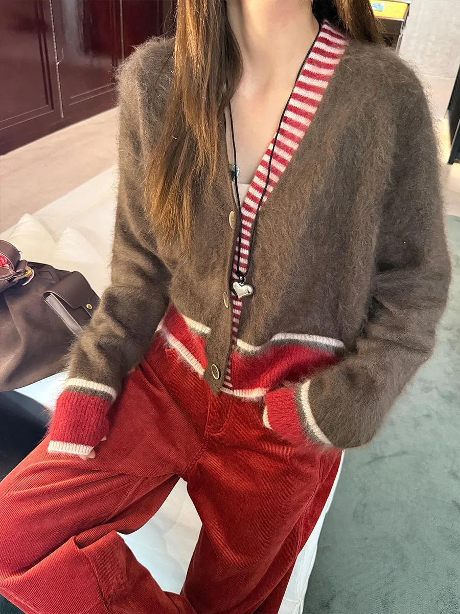 

Вязаный кардиган Feel eep Camere Color Block с V-образным вырезом и длинными рукавами, теплый, осенне-зимний, модный, для повседневной носки