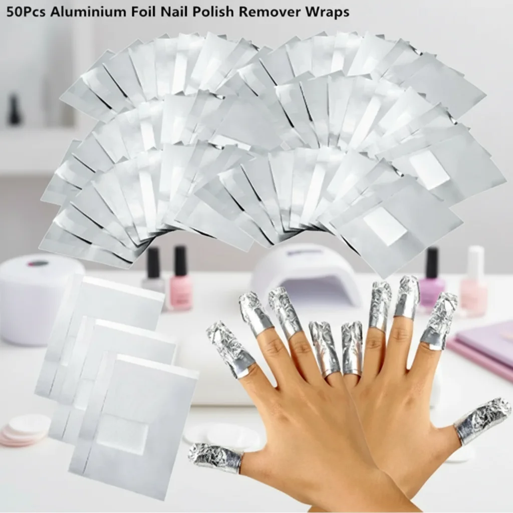 50 Pcs Aluminium Foil Nail Polish Remover Wraps for Manicure Nail Art Professional Use