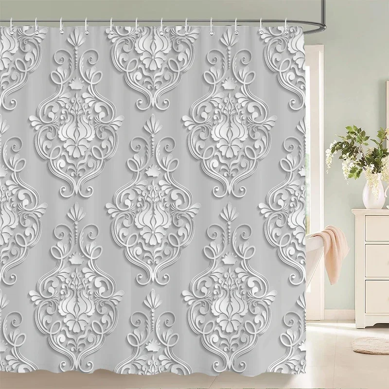 

JY01Geometric Pattern Fabric Waterproof Shower Curtain Bathroom Curtains Colorful Stripes Bathtub Decor Bath Screen with 12 Ho@1