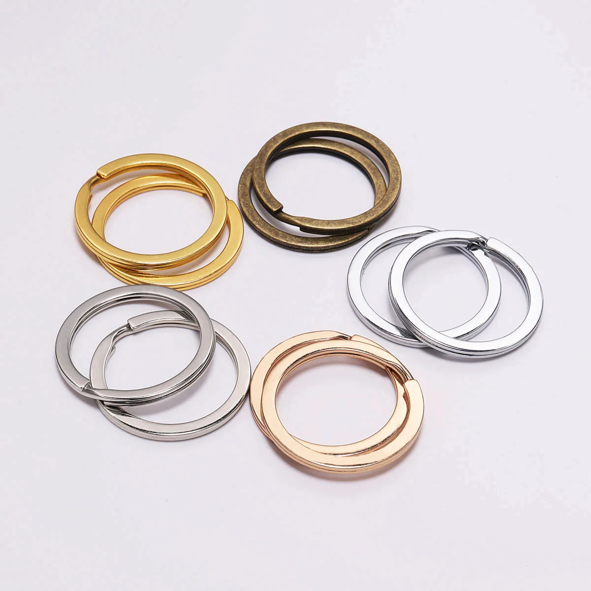 10Pcs/Lot 25/28/30mm Metal Gold Color Flat Round Keyring Clasp Key Ring for DIY Keychain Jewelry Making Findings Accessories