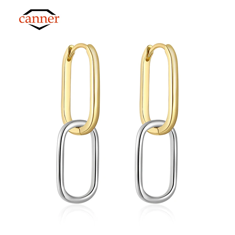 CANNER Glossy Classic 925 Sterling Silver Oval Hoop Earrings for Women Simple Pendant Detachable Earring Fine Jewelry Accessory