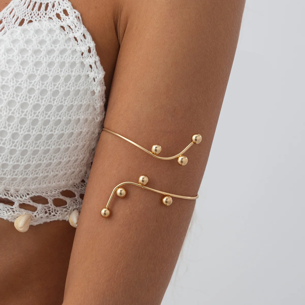 

Hollow Flower Armband Arm Chain Round Bead Line Armlet Opening Cuff Bracelets Body Chain Alloy Circle Upper Arm Bracelet Girls