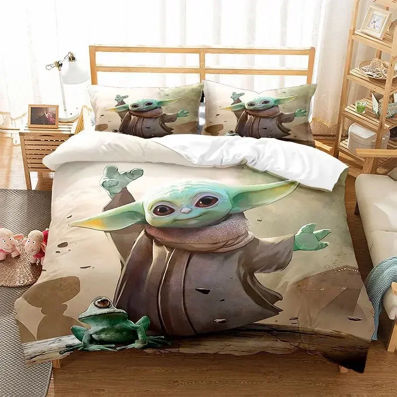 Stars Wars Anime Movies Peripheral Yoda Bedding Sets Duvet Cover Sets Duvet Cover Pillowcase Kawaii Children Boy Birthday Gifts