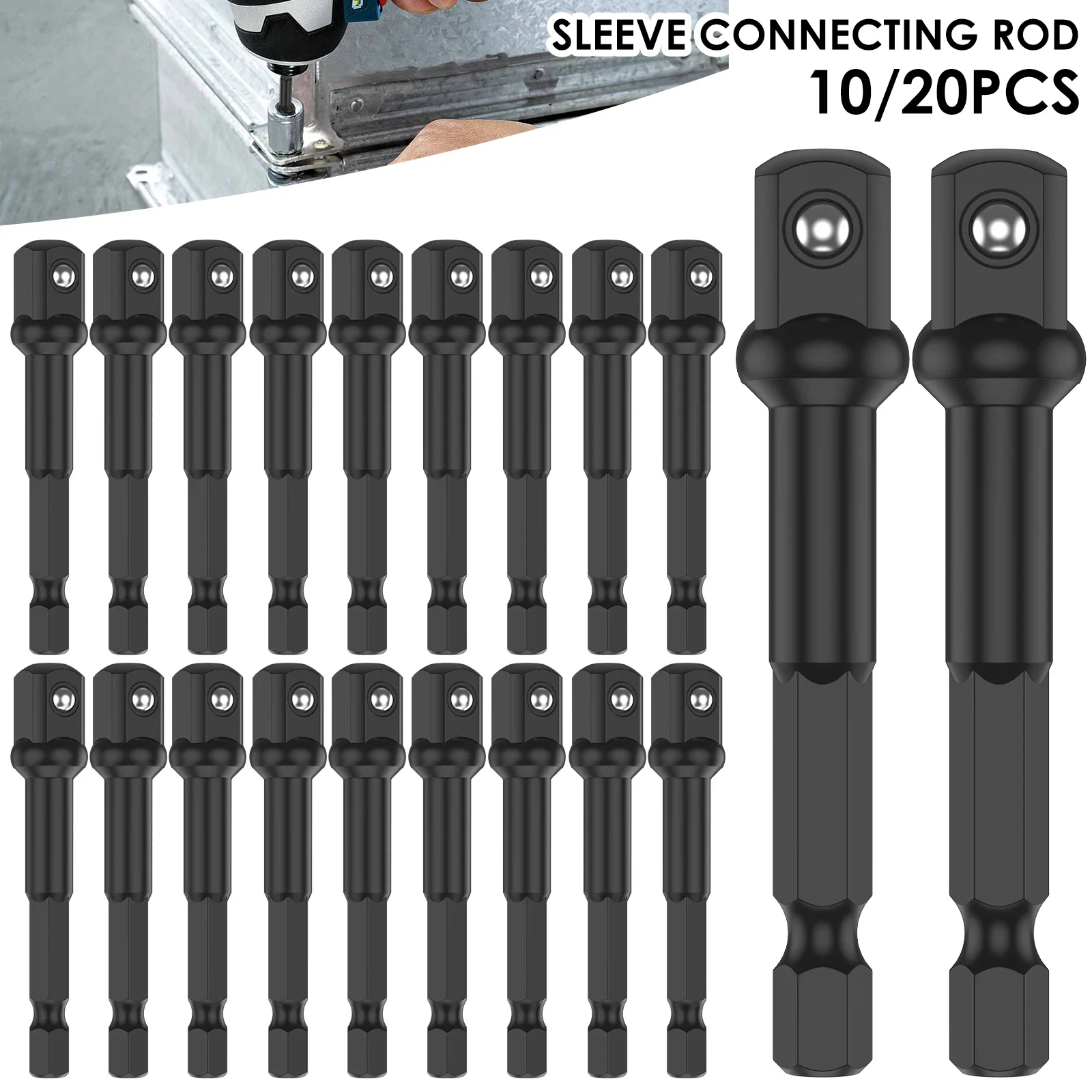 

10/20PCS 3/8 in Impact Socket Adapter and Reducer Square Socket Drill Bits Bar Extension 1/4 in Hex Shank Nut Driver Sockets