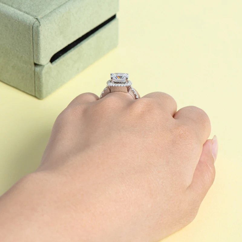 2025 AINUOSHI 3.0ct هالة/خواتم سوليتير وسادة مكونة من الياقوت الأبيض خاتم الخطوبة للنساء رقصات الحفلات مجوهرات الزفاف #3