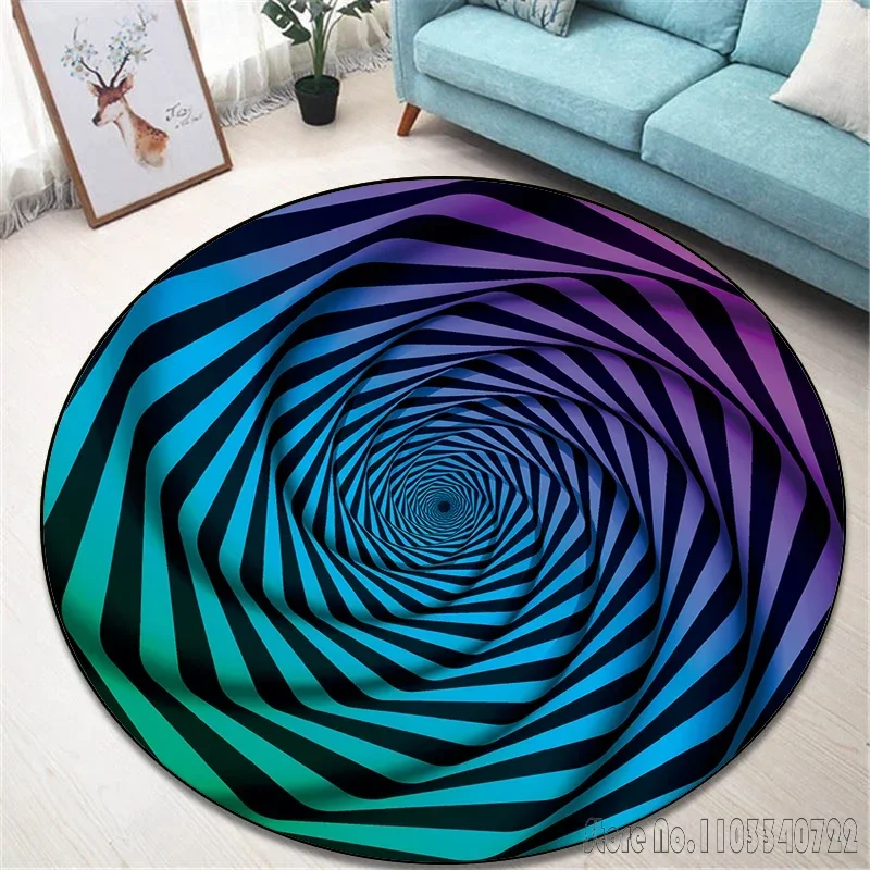 3D Elements HD Printed Round Carpet 120cm Crawling Game Non-slip Floor Mat for Kids Rug Living Room Decor