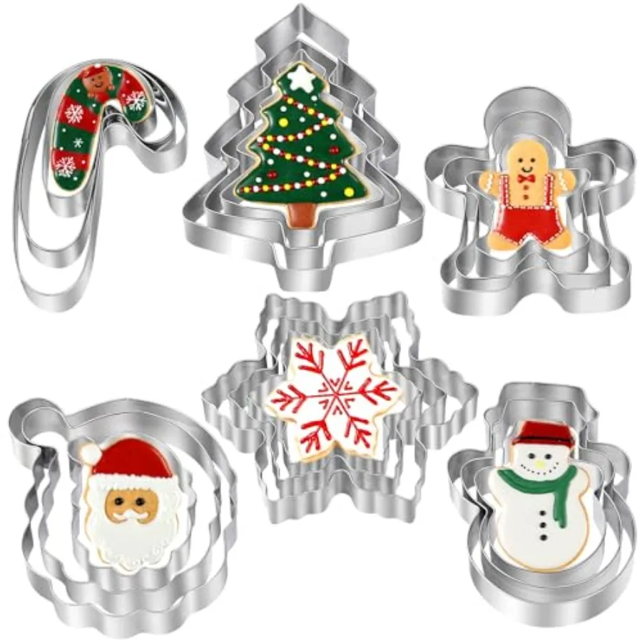 Christmas Cookie Cutters 18 Pcs Holiday Cookie Cutter Set Santa Face Christmas Tree Snowflake Gingerbread Men Snowman Candy Can