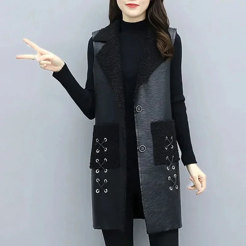 Winter New Women Fur Vest Fat Sister Loose Female Clothing Vintage Velvet Thick Coat Warm Mid-length Waistcoat WommenA856