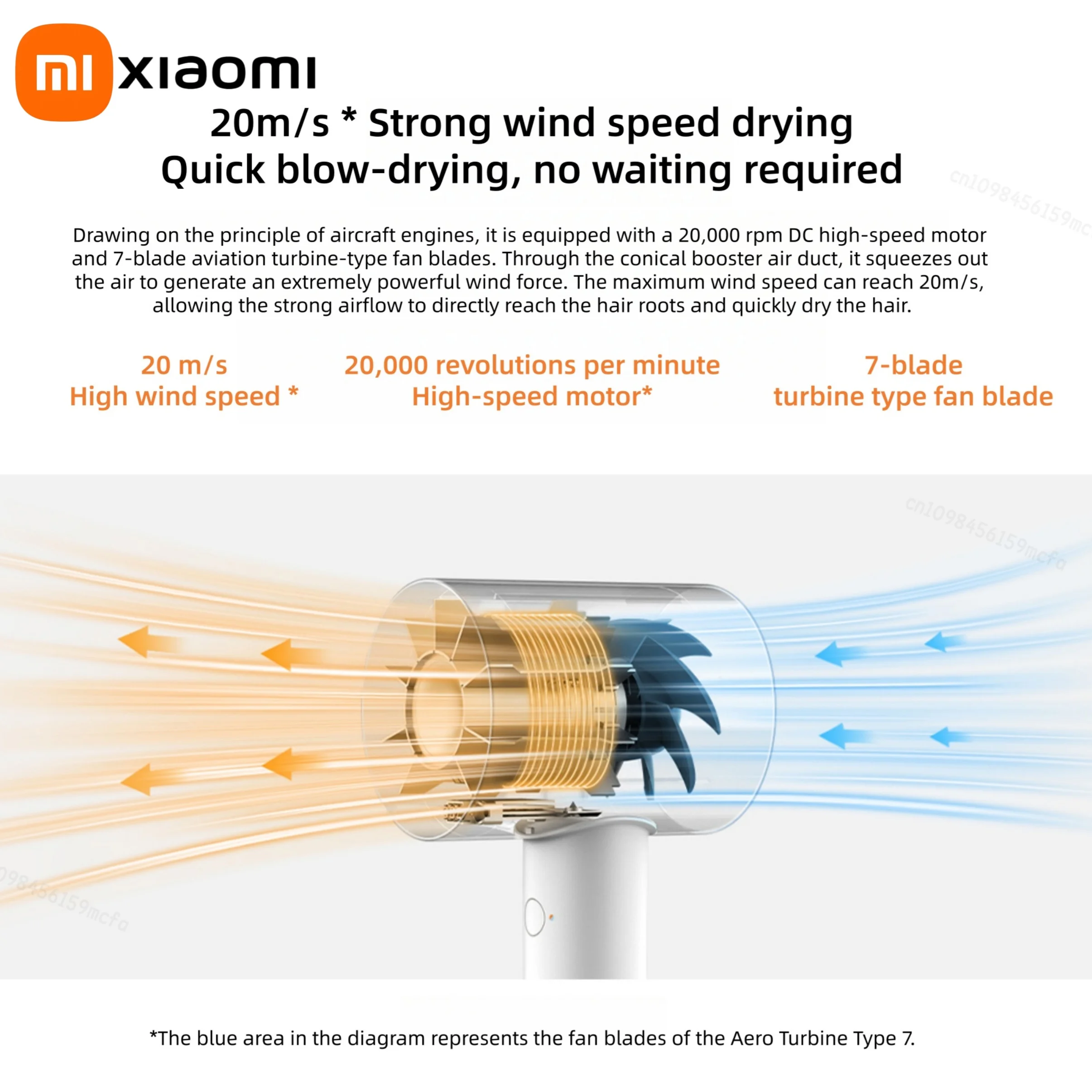 XIAOMI MIJIA H500 مجفف شعر أيوني مائي، مجفف شعر احترافي سلبي أيوني، 3 درجة حرارة و2 سرعات، إصدار CN 220 فولت مع محول #4