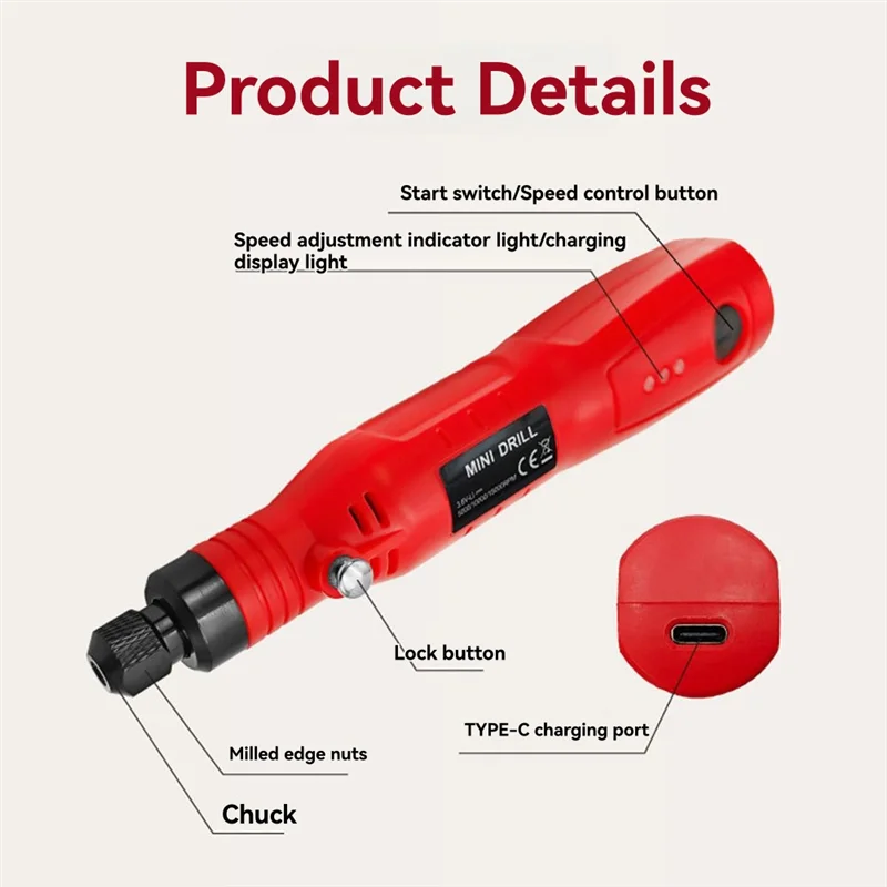 

BYBS-Speed-Adjustable 3.6V Lithium Battery Electric Grinder For Home Use, Portable DIY Multifunctional Electric Grinder