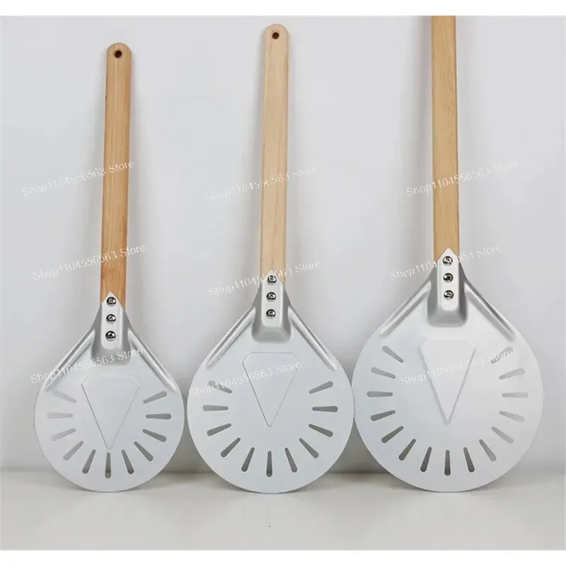 7 8 9 10 inch Perforated Turning Peel Pizza Shovel Aluminum Pizza Peel Paddle Short Pizza Tool Non Slip wooden Handle