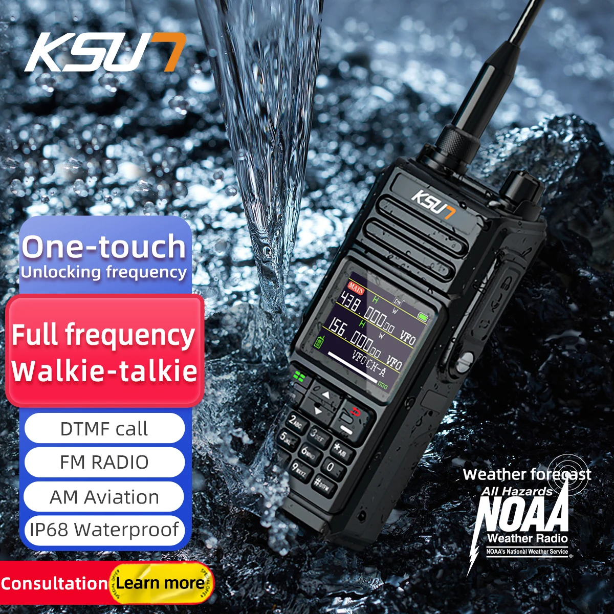 KSUN UV75P 10W DTMF Call SOS VHF UHF ثنائي النطاق اتجاهين راديو IP68 مقاوم للماء لاسلكي تخاطب