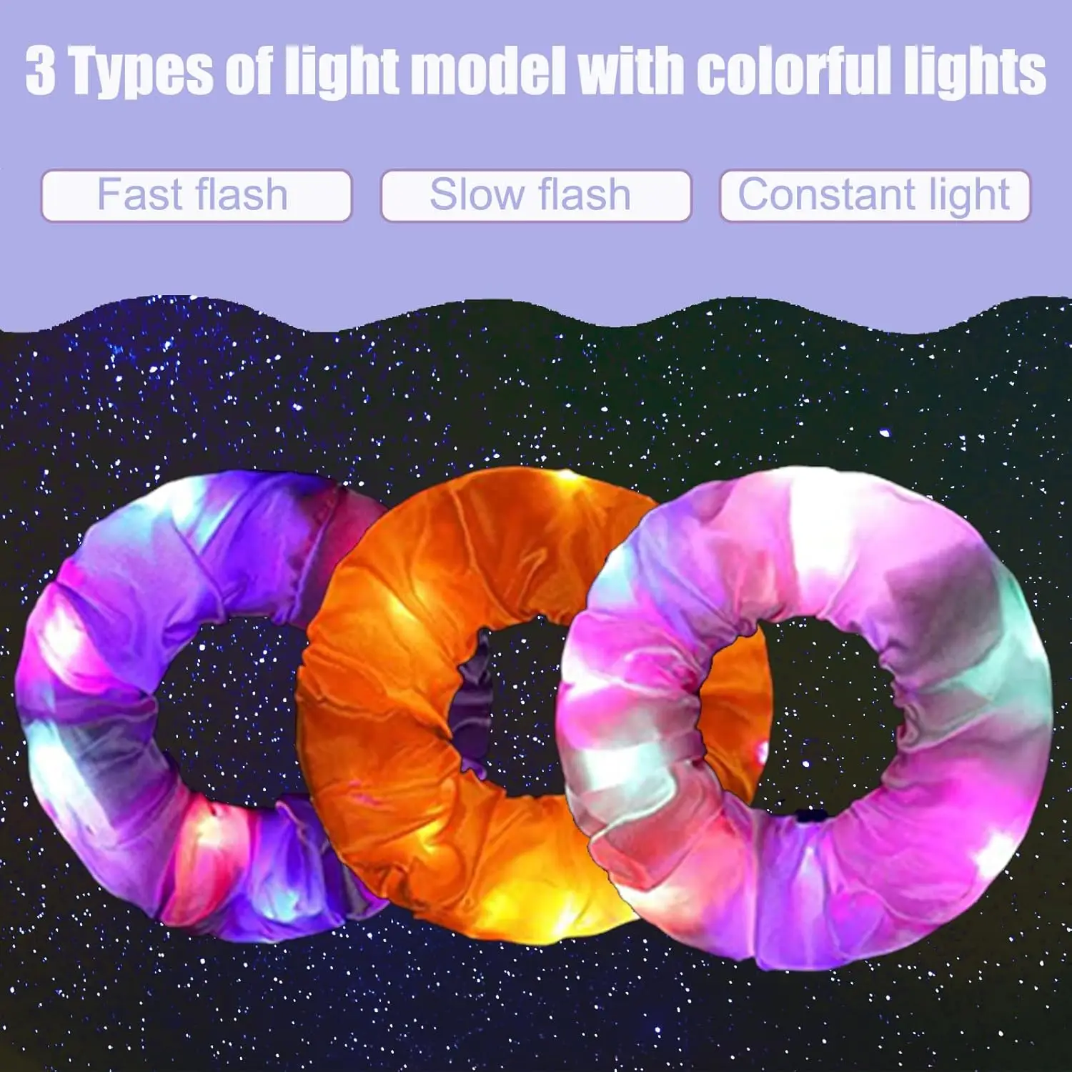 6pcs LED Scrunchies Hair Bands Light Up Scrunchies Elastic Glow in The Dark Srunchie Accessories for Rave Carnival Neon Birthday view 5