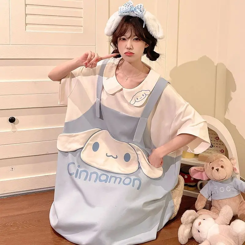 Sanrio Cartoon Sleep Dress, Kuromi/cinnamoroll/pochacco/pompompurin, Peter Pan Collar Summer Soft Loungewear Birthday Gift - view 5