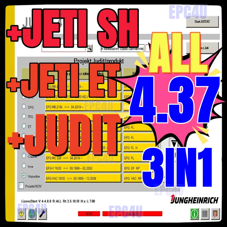 Jungheinrich JETI ET 4.37 2022 parts catalouge +judit 4.37 Diagnostic + JETI SH Repair 4.37 +keygen