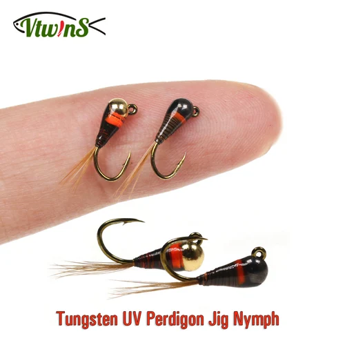 Vtwins 10 Uds. Cabezal de cuentas de tungsteno de hundimiento rápido Jig Ninfa Perdigon Euro Ninfa húmeda para trucha Steelhead pesca de lubina MoscasTackle