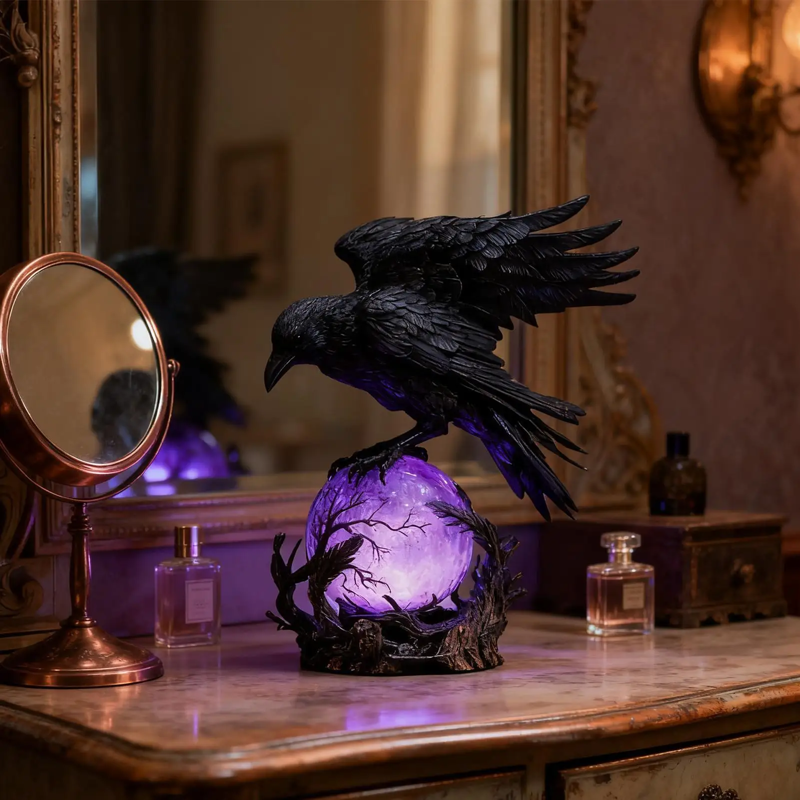

Crow Lamp Violet LED Fantasy Mysterious Home Decor Glowing Orb Raven Lamp for Living Room Home Dorm Apartment Nightstand