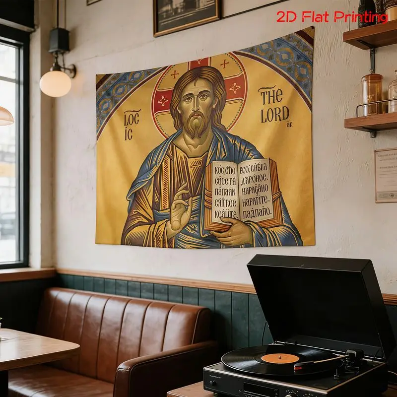 VIKAMA Vintage Christian Jesus Icon Tapestry Orthodox Religious Faith Art Canvas Texture For Bedroom Living Room Wall Decor