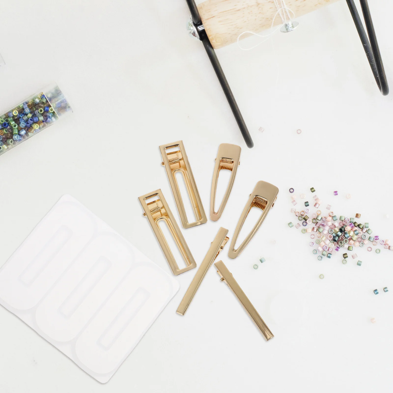 

12Pcs DIY Headwear Molds Epoxy Resin Hairpin Set Rectangular Strip Water Drop Styles Metal Fittings Craft Accessories