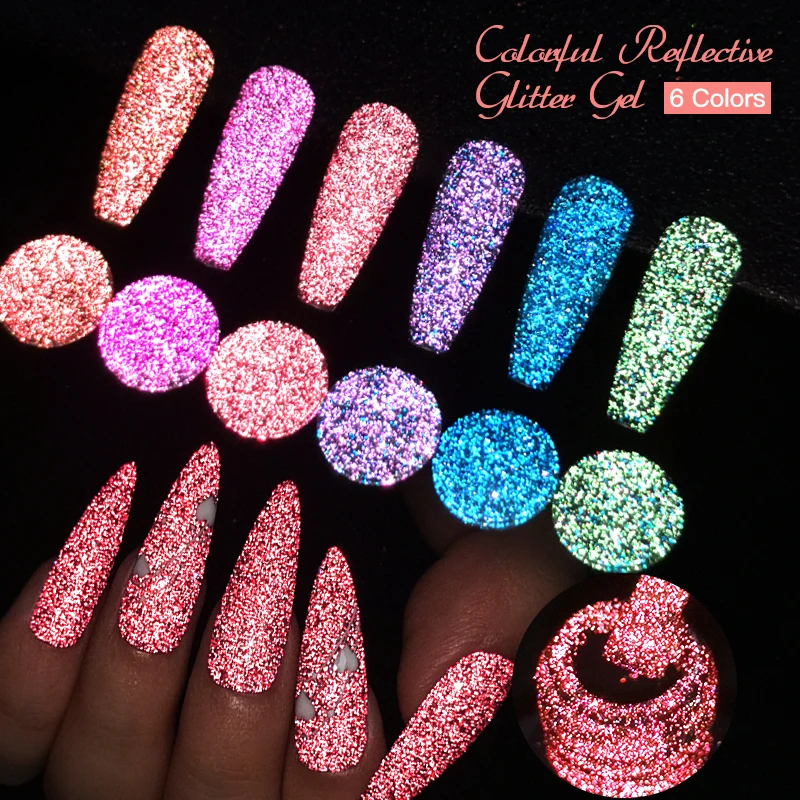 

MEET ACROSS 7ml Glitter Reflective Gel Nail Polish Colorful Sparkling Gel Nails Soak Off UV Gel Semi-permanent Varnish Nail Art