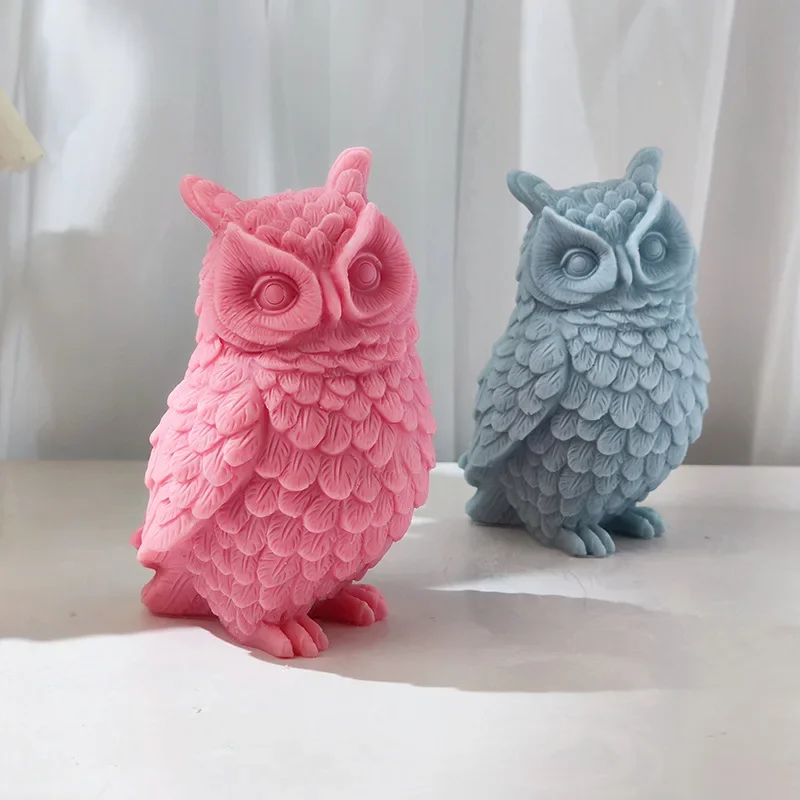 Large Standing Owl Silicone Candle Mold DIY Cartoon Animal Soap Aromatherapy Plaster Resin Making Tools Home Decoration Crafts