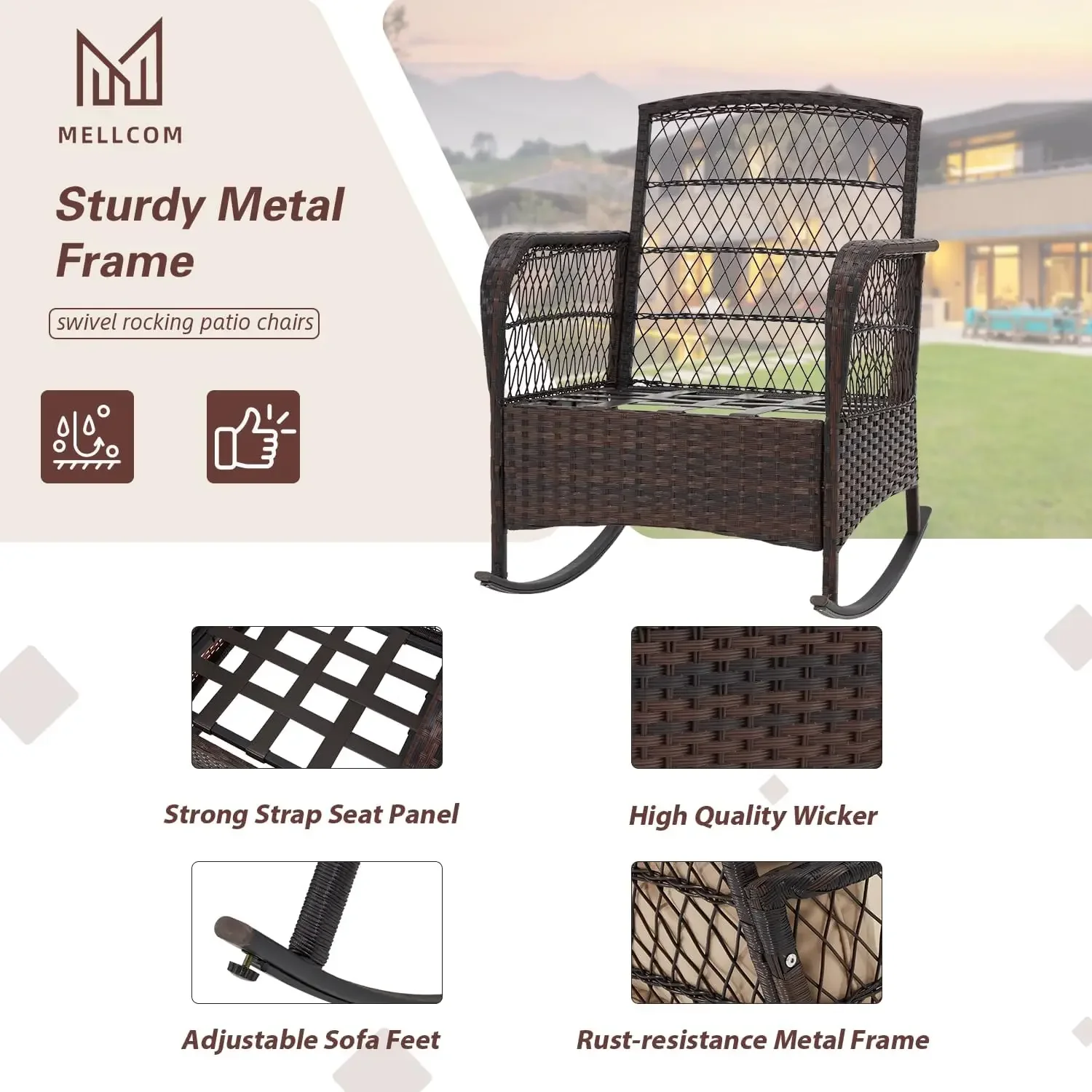 [Beperkte tijdaanbieding, alleen vandaag! ]3-delige terrasset, schommelstoel buiten met dikke kussens en glazen tafel voor balkonfront