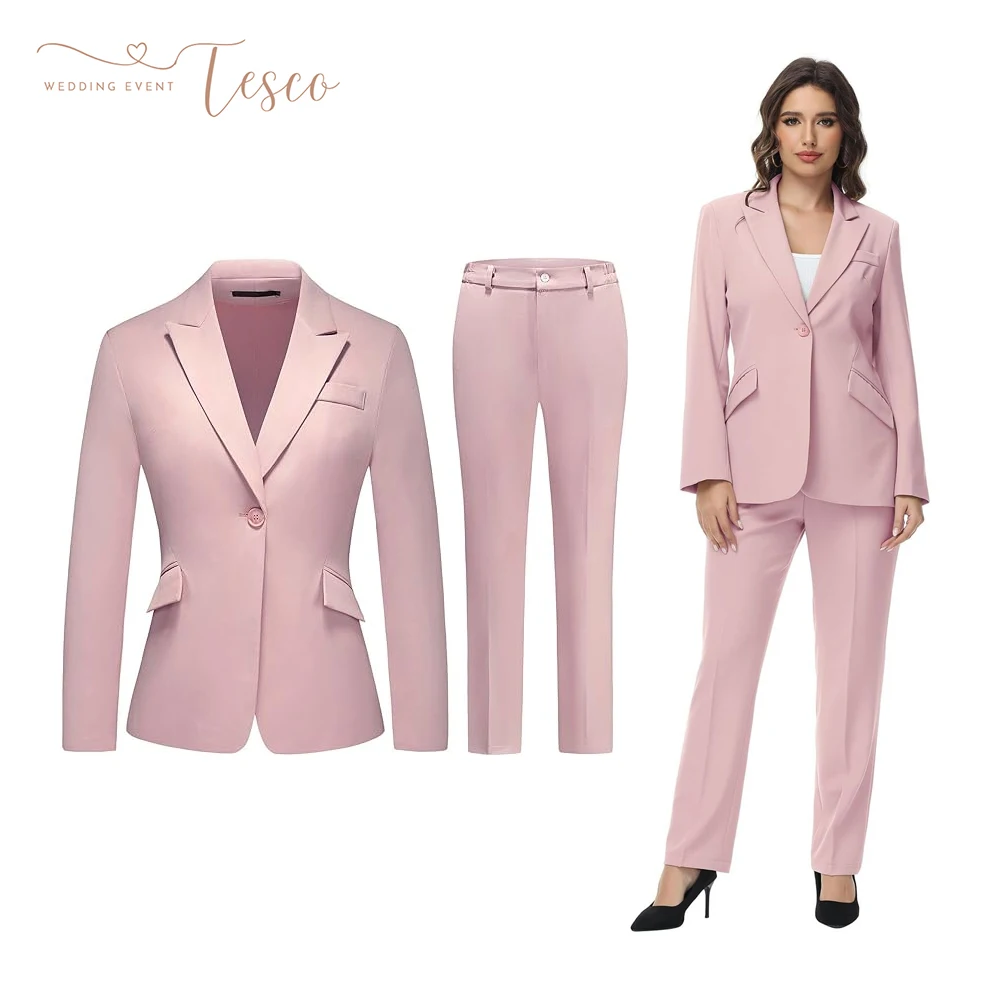 Tesco بدلة نسائية مخصصة مكونة من قطعتين مجموعة زر واحد للسيدات الأعمال الرسمية الذروة التلبيب السترة والسراويل لسيدة المكتب