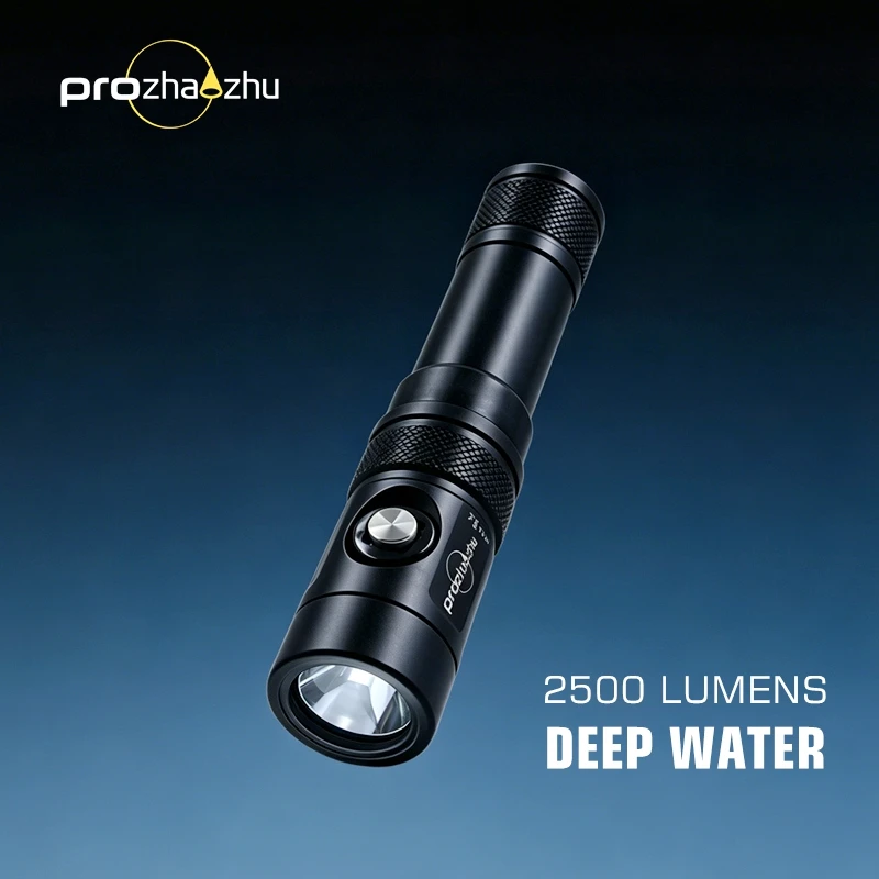 PROZHAOZHU DL-B50-K Diving Flashlight Super Bright IP68 Waterproof 100M Underwater Light USB-C Rechargeable 21700 Battery Scuba