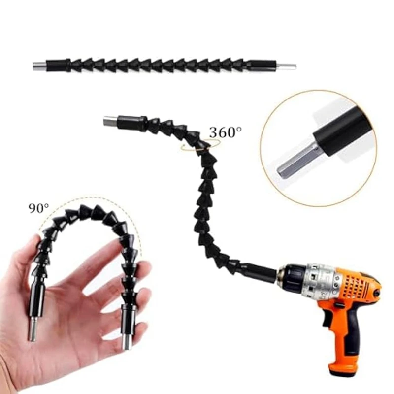 17Pcs Flexible Drill Bit Extension,3Pcs Rotatable Socket Adapter,3Pcs Right Angle Drill Attachment,10 Screwdriver Bits