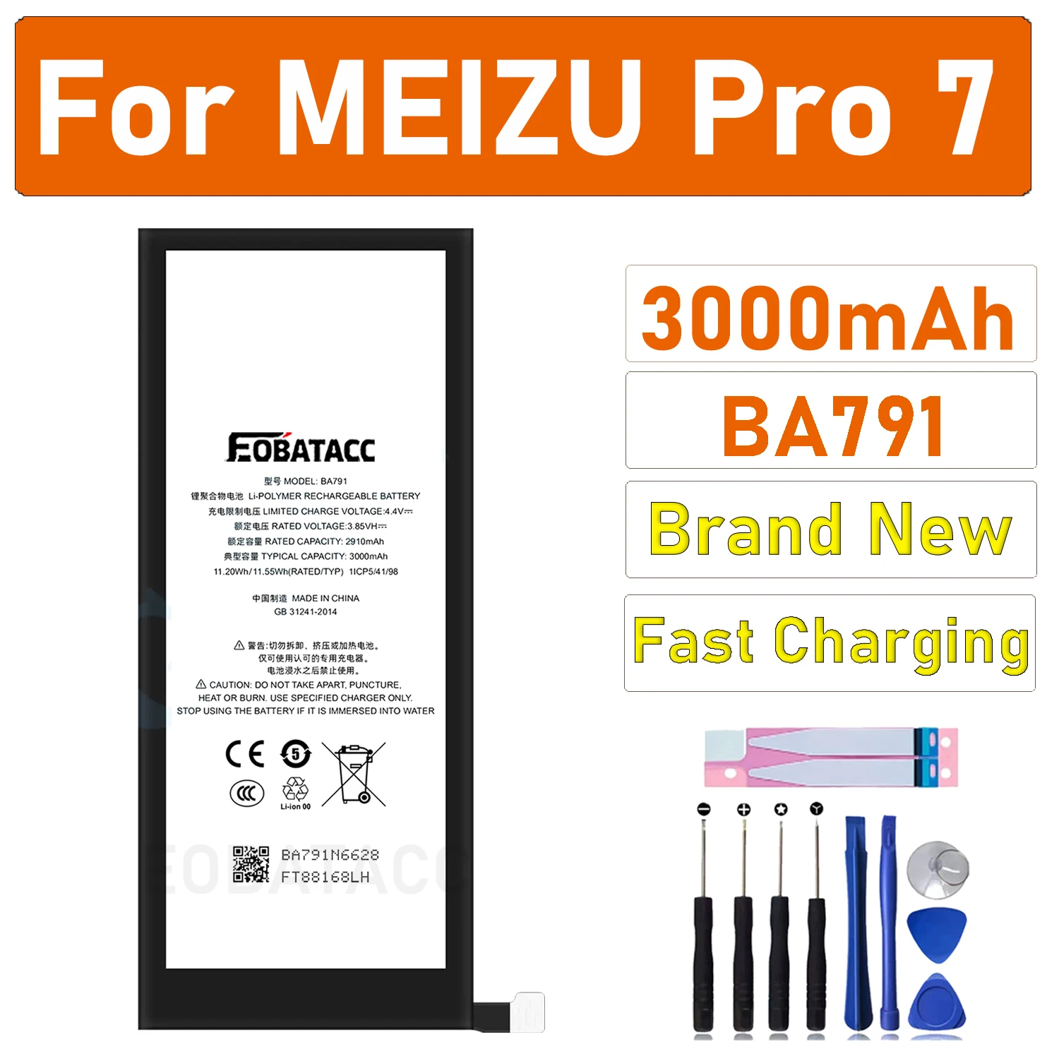 EOBATACC New 100% Original BA791  Battery For Meizu PRO 7   Batteries + Tools