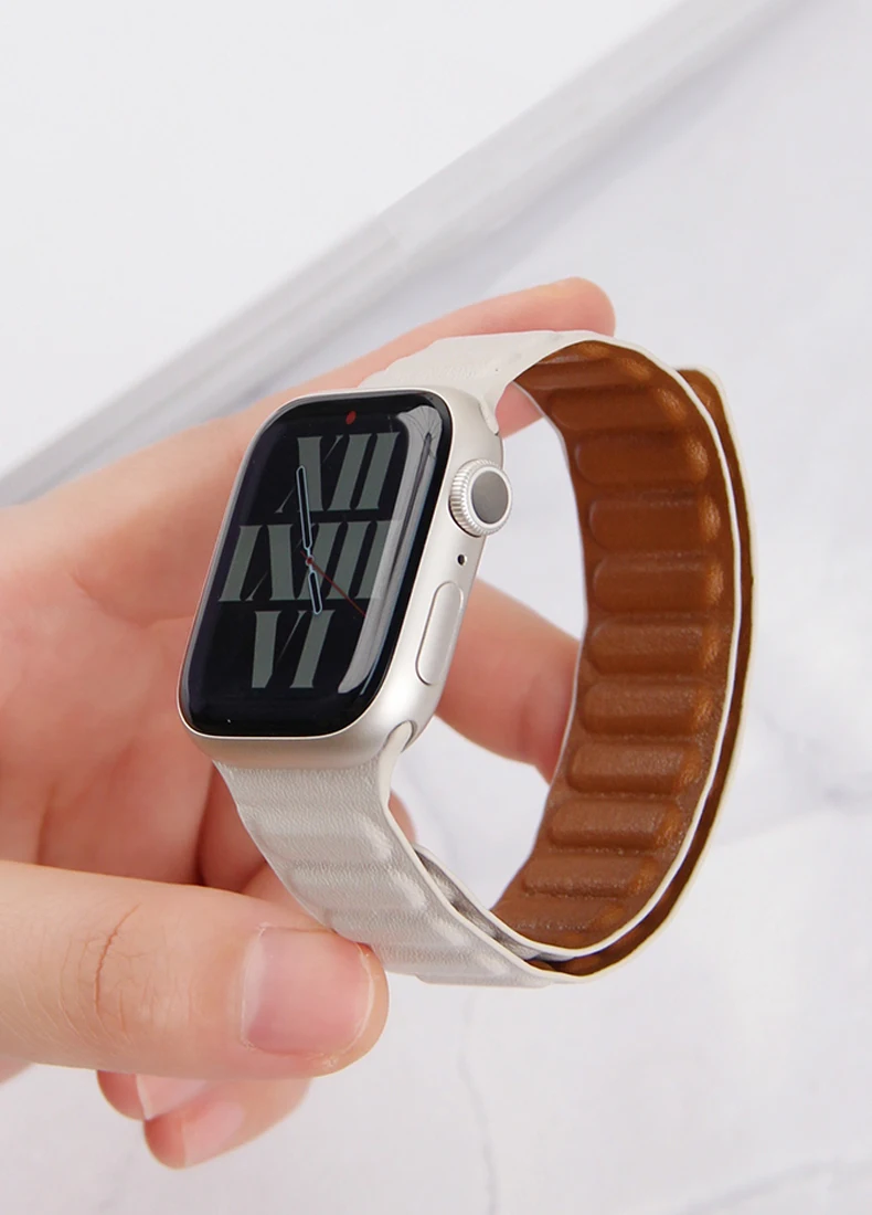 Leather Link For Apple Watch Strap 44mm 45mm 41mm 40mm 49mm Original Magnetic Loop bracelet iWatch Series 8 Ultra 3 SE 6 7 band