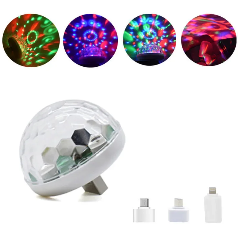 Pop USB Mini Disco Stage Lights Led Xmas Party DJ Karaoke Car Decor Lamp Cellphone Music Control Crystal Magic Ball Colorful Lig