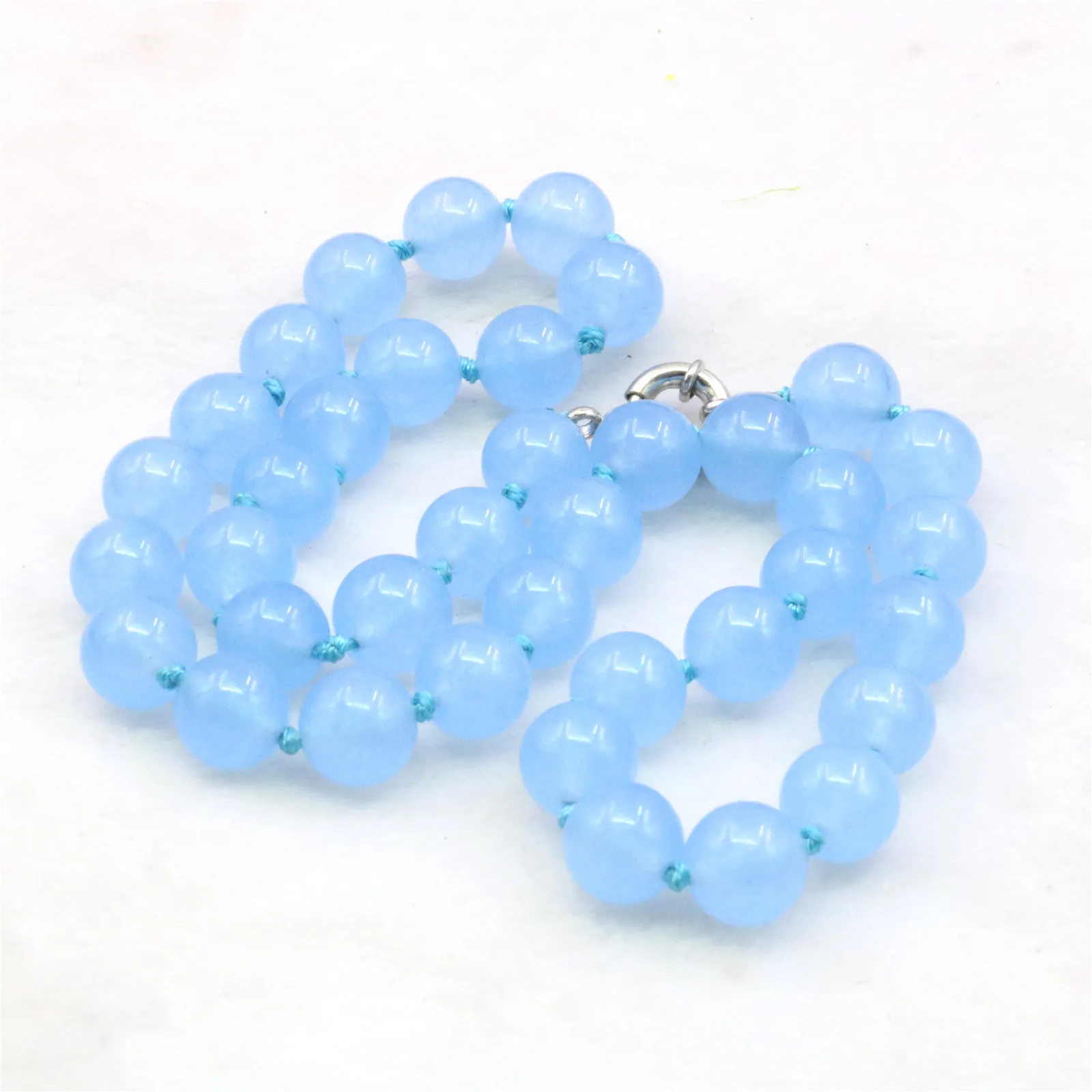 10mm Natural Blue Chalcedony Round Bead Stone Necklace,Smooth and Translucent Necklace,Jewelry Sets Gift for Women,