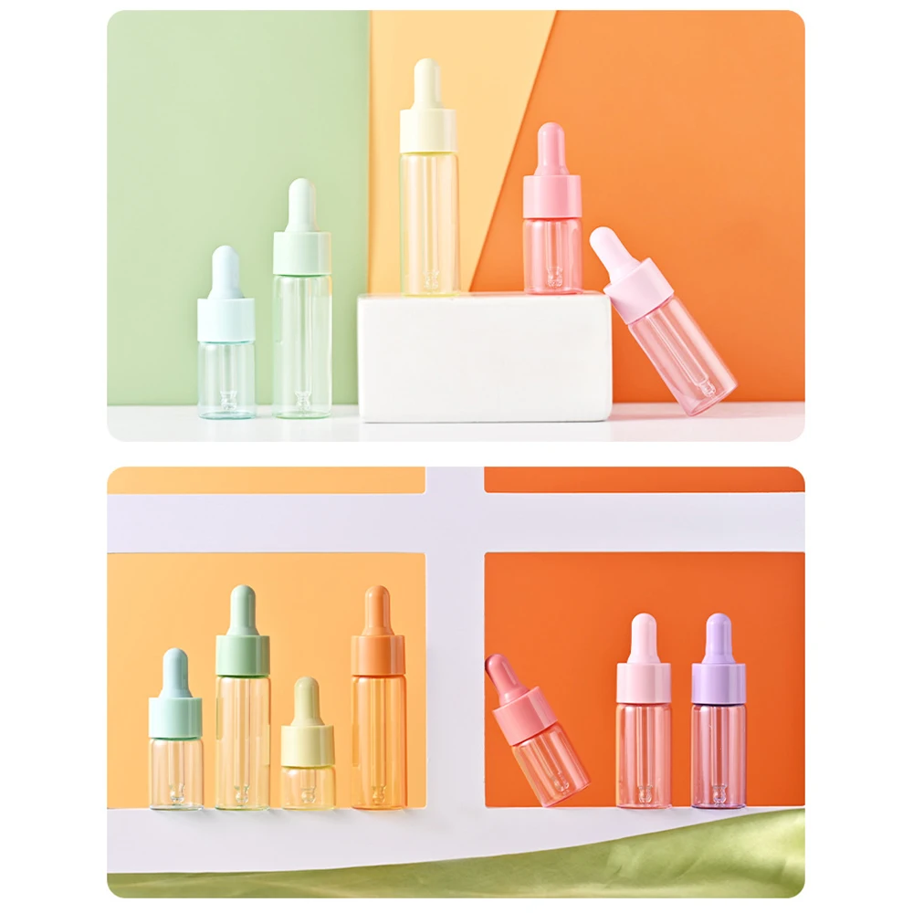 Botellas de vidrio vacías con cuentagotas para aromaterapia, 5ml, 10ml, 15ml, 20ml, aceite esencial, contenedores de líquidos cosméticos con cuentagotas, 5 piezas